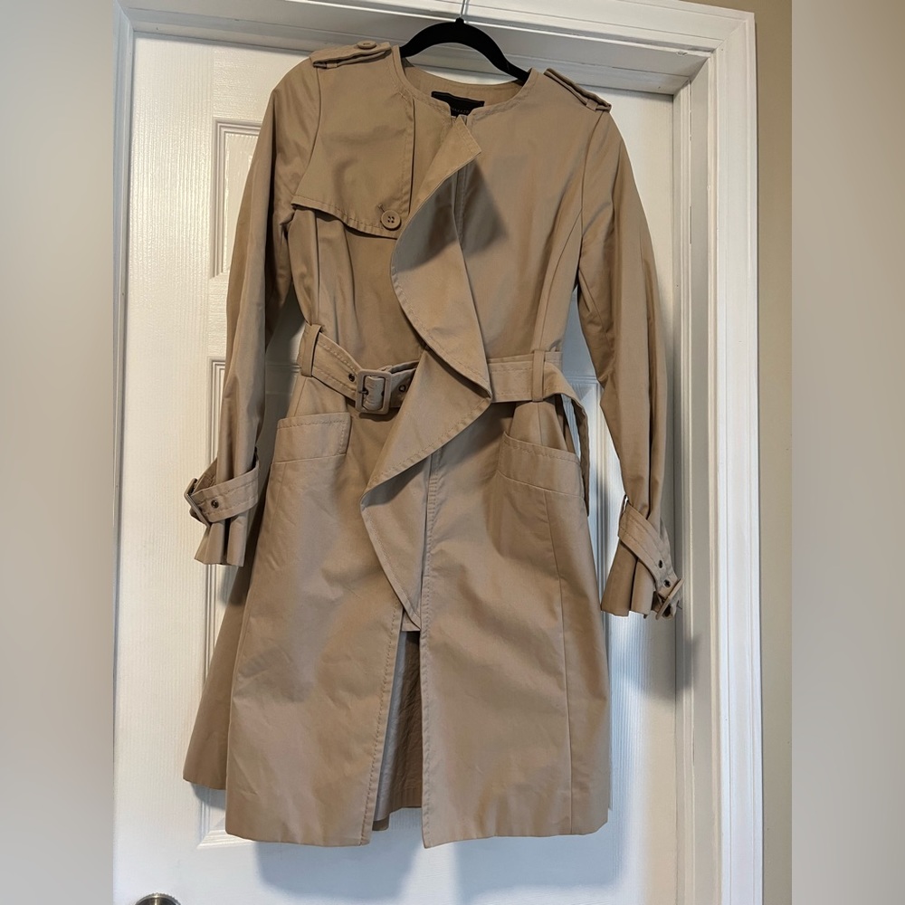 BCBG Zipper Trench with Ruffle Accent